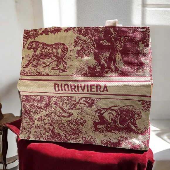 CHRISTIAN DIOR STRAW DIONVIERA TOTE RED - Picture 3 of 3